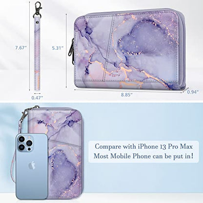 FINTIE Family Passport Holder Wallet Travel Document Organizer Clutch Bag | RFID Blocking Credit Cards Case Cover for Women Men - color: Lilac Marble
