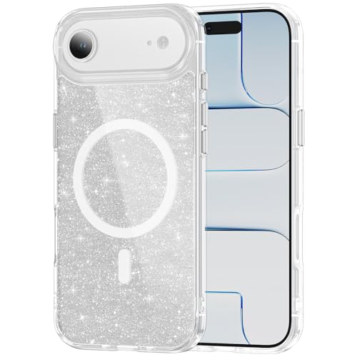 LEMAXELERS Magnetic Clear Glitter Case for iPhone 17 Air -Clear SF | Compatible with MagSafe, Crystal Sparkly Bling Clear TPU Bumper Hard PC Slim Shockproof Protective Cover - color: Clear, size: iPhone Air