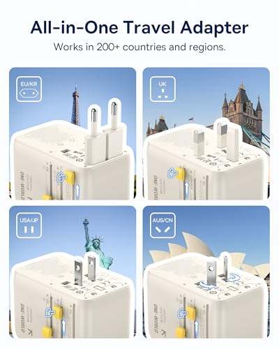 Baseus 70W Universal Travel Adapter, 6-in-1 International Plug Adapter - color: White, size: 70W