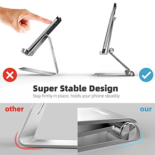 Cell Phone Stand Holder Adjustable Increase Fully Foldable Thick Aluminum Desktop Cellphone Cradle (Silver)