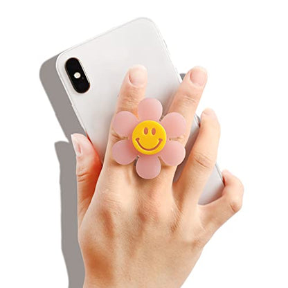 On The Grip Cheerful Smiley Flower Phone Grip - Bright, Expandable, Collapsible - Comfortable Touch, Secure Grip (Pink) - color: Pink