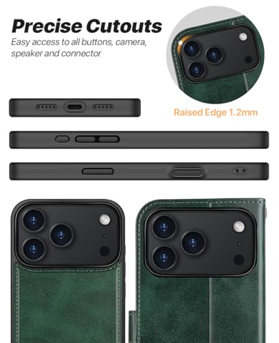OCASE for iPhone 17 Pro Detachable Wallet Case with Card Holder, 2 in 1 PU Leather Flip Folio with RFID Blocking Stand Wrist Strap Shockproof Phone Cover 6.3 Inch 2025, Blackish Green - color: Blackish Green, size: iPhone 17 Pro