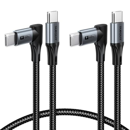 Longer Right Angle USB C Cable 2FT, 60W USB C to USB C for Thick Cases - size: 2FT+2FT