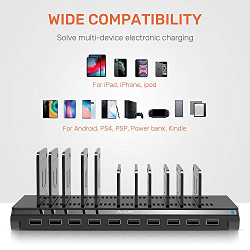 Alxum Multi USB Charging Station, 10 Port Fast Phone Tablet Charger Dock - size: 60W (10 Ports)