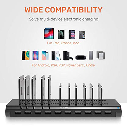 Alxum Multi USB Charging Station, 10 Port Fast Phone Tablet Charger Dock - size: 60W (10 Ports)