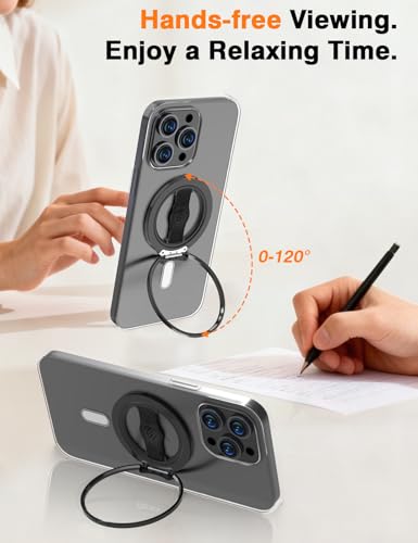 Airloop Pro for MagSafe Phone Grip Stand with Finger Strap - [Upgrade Secure Hinge] 360° Rotation Removable Magnetic Ring Holder Kickstand Loop for iPhone 17, 16, 15, 14, 13, 12 Series - color: Dark Black
