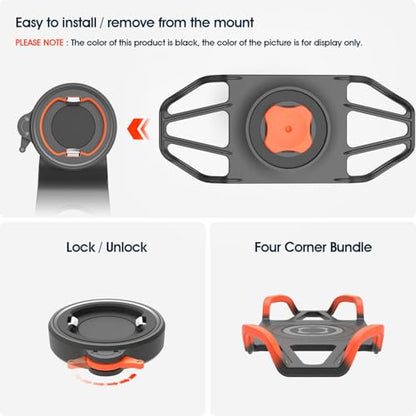 Bike Stem Phone Mount with Shockproof Silicone Grip – Quick-Lock Aluminum Out-Front Holder with Dual Safety Buckles & Elastic Strap, Fits 4.0”–6.7” Phones – Secure Fit for Road & Urban Rides - style: 【2-Buckle Style】Handlebar Mount + Silicone Adapter - Bl