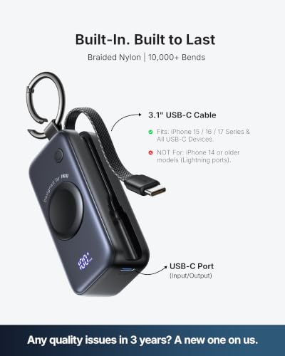 INIU SnapGo Portable Charger, 5000mAh Mini Power Bank for Apple Watch - color: Black