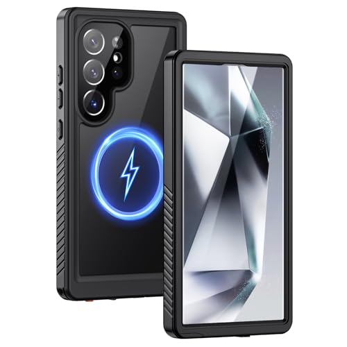 Lanhiem Magnetic for Samsung Galaxy S24 Ultra Case, IP68 Waterproof Dustproof, Built-in Screen Protector, Rugged Full Body Shockproof Cover for Galaxy S24 Ultra 5G 6.8 Inch, Black/Clear - color: Magnetic+Black, size: 6.8" for S24 Ultra