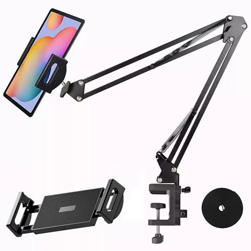 Tablet Holder for Bed, Flexible Long Arm Clamp Clip Stand for Desk Table Kitchen Game, Gooseneck Tablet Stand Holder, Foldable Adjustable - Black (Base - 2 Hole Positions) - size: Base - 2 Hole Positions