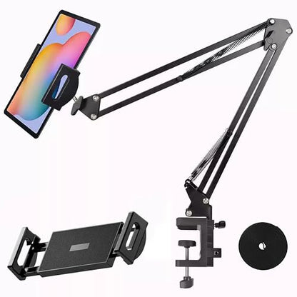Tablet Holder for Bed, Flexible Long Arm Clamp Clip Stand for Desk Table Kitchen Game, Gooseneck Tablet Stand Holder, Foldable Adjustable - Black (Base - 2 Hole Positions) - size: Base - 2 Hole Positions