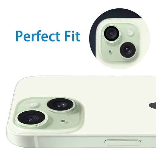 Compatible with iPhone 15 and 15 Plus Camera Lens Protector, Anti-Scratch Lens Cover 9H Tempered Glass Metal Camera Screen Protector Shockproof Camera Ring for iPhone 15 and 15 Plus - 2 Pcs - color: Green