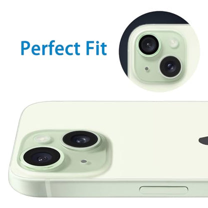 Compatible with iPhone 15 and 15 Plus Camera Lens Protector, Anti-Scratch Lens Cover 9H Tempered Glass Metal Camera Screen Protector Shockproof Camera Ring for iPhone 15 and 15 Plus - 2 Pcs - color: Green