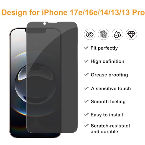 PEHAEL for iPhone 17e/16e/14/13/13 Pro Privacy Screen Protector | 3 Pack, Installation kits, Anti-Spy Private, Anti-Scratch, 9H Tempered Glass, Case Friendly, [6.1 inch]
