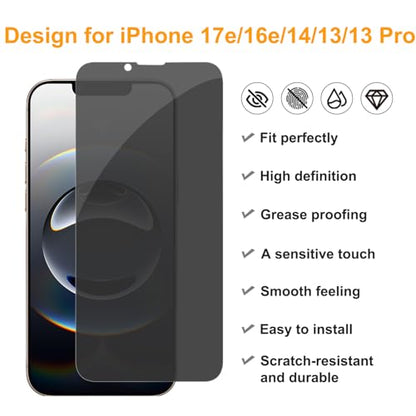 PEHAEL for iPhone 17e/16e/14/13/13 Pro Privacy Screen Protector | 3 Pack, Installation kits, Anti-Spy Private, Anti-Scratch, 9H Tempered Glass, Case Friendly, [6.1 inch]