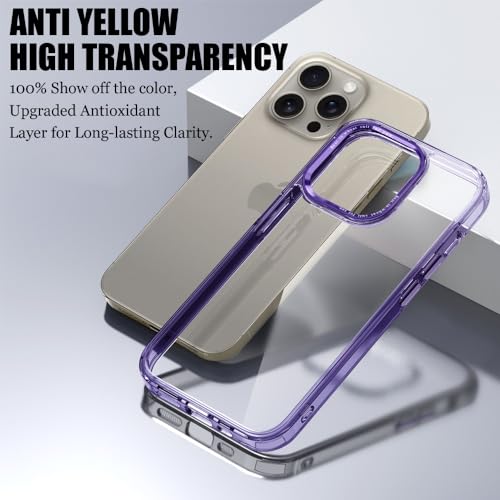 for iPhone 15 Pro Max Case,[Anti-Yellowing] [Military-Grade Protection] Anti-Scratch Transparent Back Slim Shockproof 15 Pro Max Phone Case 6.7 inch (Purple) - color: Purple