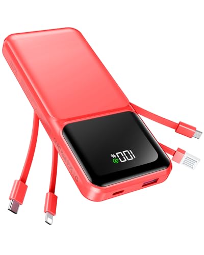 RONEGN Portable Charger with Built in Cable 20000mAh Fast Charging - color: Red