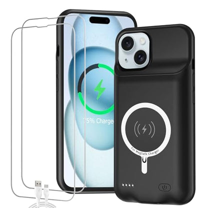 Battery Case for iPhone 15 Plus, Full Encircle 12000mAh High Capacity Rechargeable Portable Charger Case Extended Battery Pack for iPhone 15 Plus (6.7 inch) Wireless Charging Case with Carplay-Black - size: iPhone 15 Plus (6.7 inch)