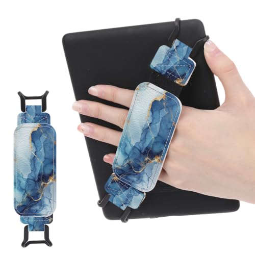Secure Hand Strap for 6-7.5" Kindle and Tablets, Versatile Lightweight Faux Leather E-Book Grip Holder, Heavy-Duty E-Book Accessories for Reading Lover Gift (Blue Marble) - color: Blue Marble