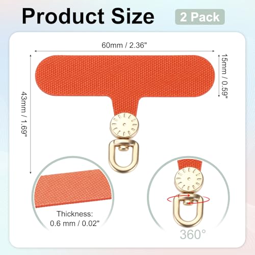 uxcell Rotating Phone Lanyard Tab Ultra-Thin No-Adhesive Phone Tether Patch - color: Gold Dial, Orange Patch