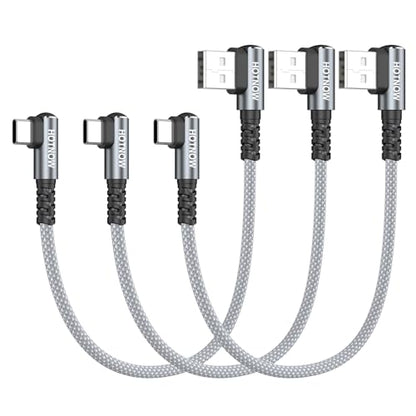 Short Right Angle USB C Cable 1FT 3Pack, USB to USB C Cable 90 Degree - color: Grey+White, size: 1FT