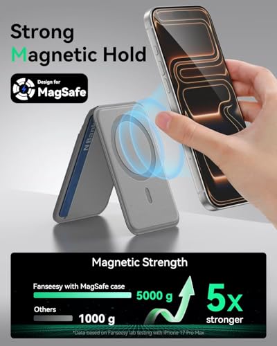 for MagSafe Wallet with Stand, 5 Card Holder, Slim Leather Magnetic Wallet for iPhone 17/16/15/14/13/12 Pro Max Plus Air Series, 3 Card Slots & 1 Cash Slot,Grey - color: Grey
