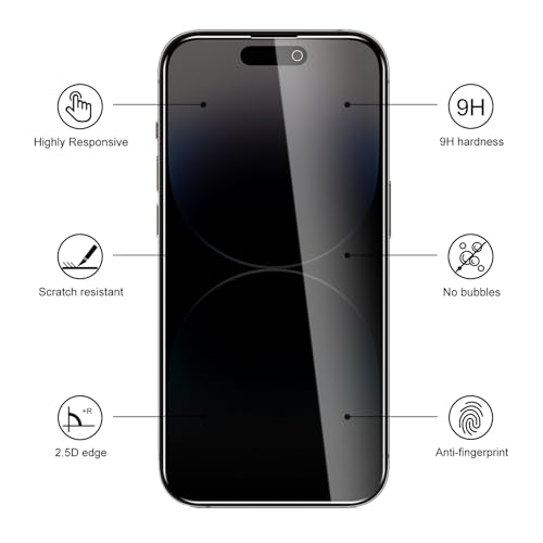 3 Pack Privacy Screen Protector for iPhone 14 Pro Max with 3 Pack Camera Lens Protector, 9H Hardness Double Shatterproof Anti-Spy Tempered Glass Film, Easy Installation - size: Phone 14 Pro Max