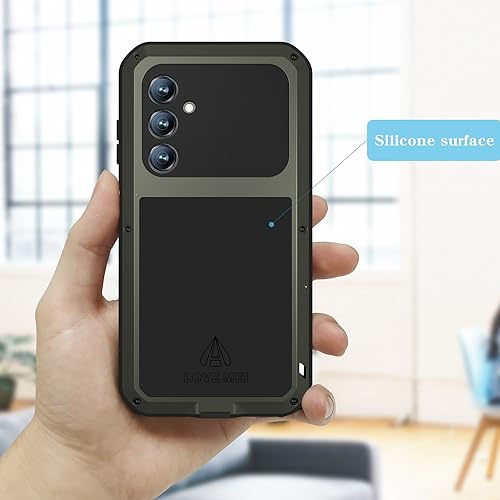 LOVE MEI Military Rugged Case for Samsung Galaxy S23 Fe, with Tempered Glass Screen Protector, Shockproof Dustproof Scratch Proof Hybrid Metal and Silicone Gel Heavy Duty Full Body Cover Green - color: Green