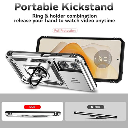 for Motorola Moto G 2025 / Moto G 2026 / Moto G Play 2026 Case, with Slide Camera Cover HD Screen Protector Ring Holder Kickstand Military Grade Protection Drop Tested Protective Phone Case (Silver) - color: Silver with camera cover Military-Grade 2nd gen