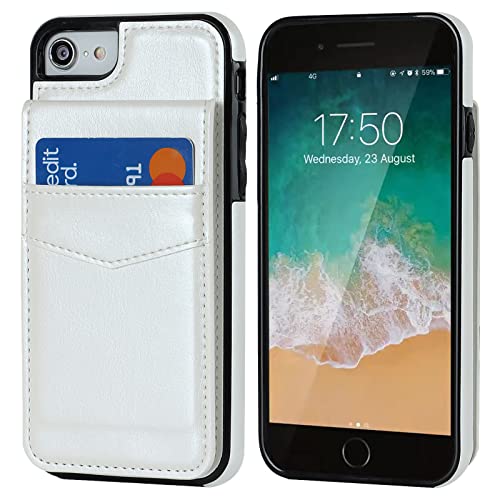 KIHUWEY for iPhone SE/8/7 Wallet Case Card Holder Kickstand, White - color: White