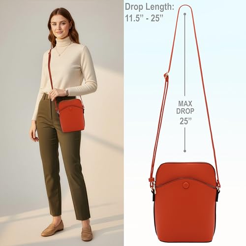 Small Crossbody Bag with Gold Hardware, Mini Shoulder Purse with Adjustable Strap - color: Burnt Orange