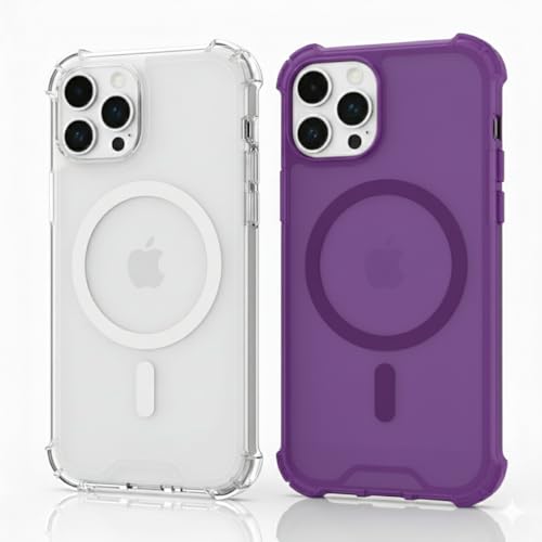 Compatible with Pack of 2 Case iPhone 13 PRO MAX Case Clear MagSafe + Purple, 2.5mm Shockproof Military Grade Drop Protection, Hard Transparent Anti Yellowing Back - color: Clear MagSafe + Purple, size: IPHONE 13 PRO MAX