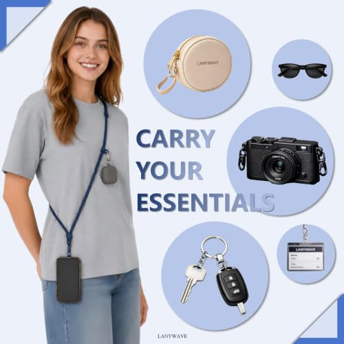 Adjustable Crossbody Phone Lanyard, Braided Cord with Tether Tab - color: Blue