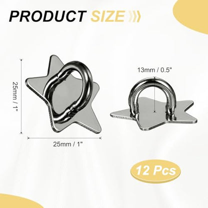 PATIKIL Metal Phone Charm Hook 1", 12Pcs Adhesive Star Shaped Phone Finger Grip Hook Smartphones Keychain Ring Charm Loop for DIY Tablet Case Accessories, Black - color: Black