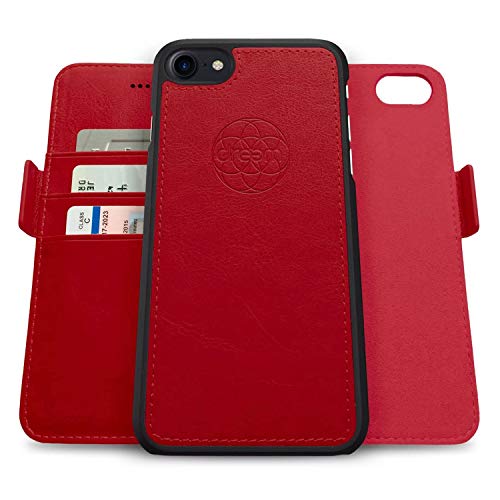 Dreem Fibonacci 2-in-1 Wallet Case for Apple iPhone SE 3 (2022), SE 2, & 8/7 - Luxury Vegan Leather, Magnetic Detachable Shockproof Phone Case, RFID Card Protection, 2-Way Flip Stand - Red - color: Red, size: iPhone SE 3 (2022), SE 2, & 8/7