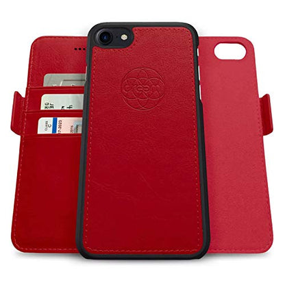 Dreem Fibonacci 2-in-1 Wallet Case for Apple iPhone SE 3 (2022), SE 2, & 8/7 - Luxury Vegan Leather, Magnetic Detachable Shockproof Phone Case, RFID Card Protection, 2-Way Flip Stand - Red - color: Red, size: iPhone SE 3 (2022), SE 2, & 8/7