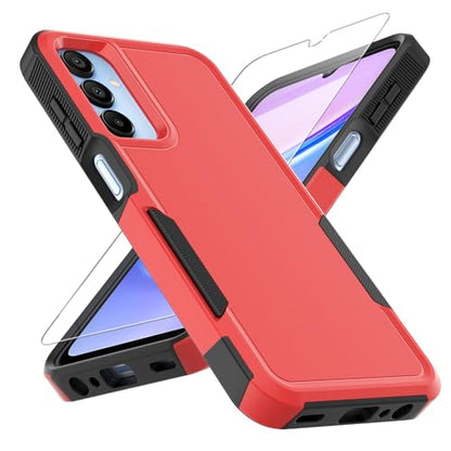 for Galaxy A15 5G Phone Case, [Military Grade Drop Tested] with HD Screen Protector, Dual Layer Protective Heavy Duty Cell Phone Cover Non-Slip Shockproof Rugged Case for Samsung Galaxy A15 5G (Red) - color: Red