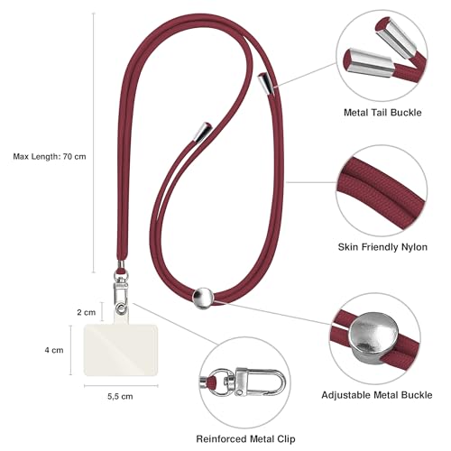 TBOC 2X Cell Phone Lanyard [Bordeaux] - Comfortable Universal Smartphone Lanyard - Easy to Use Neck Phone Holder [White Ice Patch] - Adjustable Length Phone Strap Crossbody - Fits All Mobile Phones - color: Bordeaux
