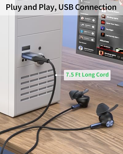 USB Earbuds with Microphone for PC Laptop,USBA Headphones,BlackBlue - color: Black Blue