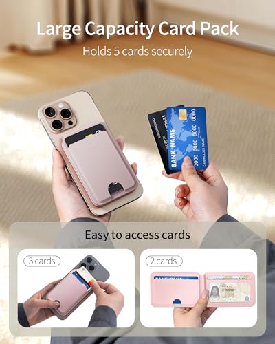 iWALK Stronger Magnetic Wallet, Upgraded for MagSafe Wallet, RFID Blocking, 5 Card Holder with Adjustable Stand, Slim Leather Phone Wallets for iPhone 17/16/15/14/13/12 Series, iPhone Wallets - color: Pink