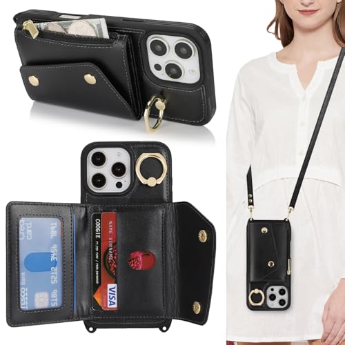 Lipvina Crossbody Wallet Case for iPhone 16 Pro,Black - color: 01-Black, size: iPhone 16 Pro 6.3"