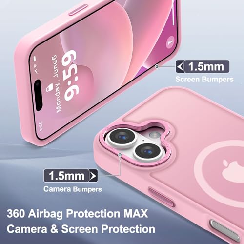 Newfuture Magnetic for iPhone 16 Case Matte Shockproof, Chalk Pink | Military Drop Protection, Slim Matte Anti-Fingerprint, Compatible with Magsafe, Camera Guard, Translucent Protective Cover - color: Chalk Pink, size: iPhone 16 6.1 inch