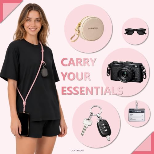 Adjustable Crossbody Phone Lanyard, Braided Cord with Tether Tab - color: Pink