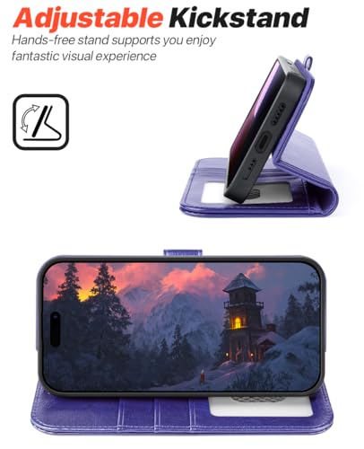 OCASE for iPhone 16 Case Detachable Wallet Case with Card Holder, 2 in 1 Pu Leather Flip Folio with RFID Blocking Stand Wrist Strap Shockproof Phone Cover 6.1 Inch 2024, Purple - color: Purple, size: iPhone 16
