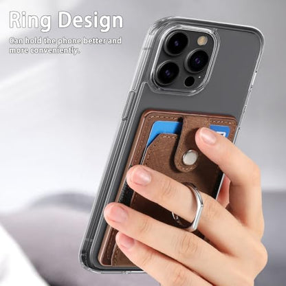 Cell Phone Card Holder with Ring Grip,Adhesive Phone Card Wallet,Brown - color: Brown