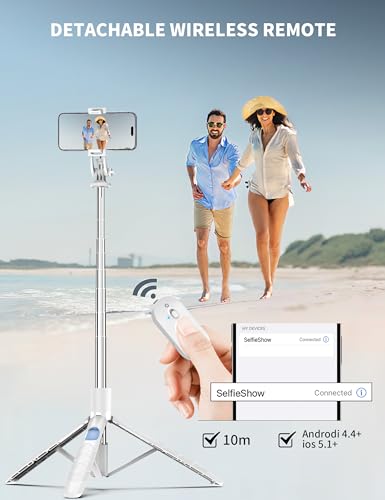 71" Cell Phone Selfie Stick Tripod, Smartphone Tripod Stand with Remote, Extendable Travel Phone Selfie Stick Compatible with iPhone 17/16/15/14/13 Pro Max Gopro Android DJI (White) - color: White, size: 70.86 Inches - Reinforced Stability