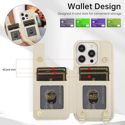 for iPhone 16 Pro Wallet Case with Card Holder Slots and Strap, RFID Blocking Magnetic Flip Folio Cover, Crossbody Purse Protection Case with Kickstand,Beige Diamond - color: Beige Diamond, size: iPhone 16 Pro(6.3")