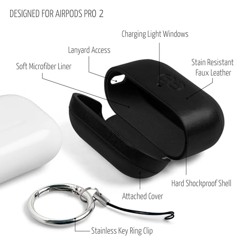 Dreem Om Case Cover with Keychain Clip Compatible with AirPods Pro 2/Pro, Protective One-Piece Hard Shell, Luxury Vegan Leather AirPod Pro Case 2nd/1st Generation with Separate Clip [Black] - color: Black, size: AirPods Pro 2