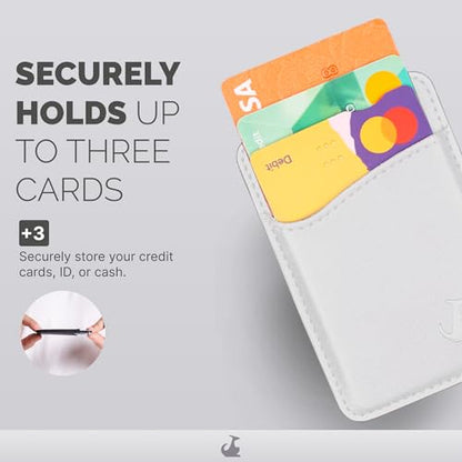 Wallaroo Premium Leather Cell Phone Wallet Stick On - Android and iPhone Wallet and Card Holder for Women and Men - Durable with Non-Slip Lining Secures Up to 3 Cards - color: White Leather