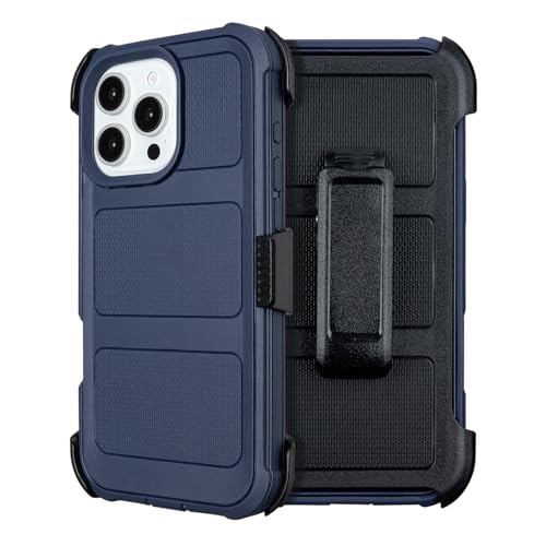 Defender Phone Case for iPhone 16 Pro Case Clip Holster Work Outdoor Blue | for Protective Case iPhone 16 Pro Heavy Duty Dustproof Port | Shockproof Rugged Cover iPhone 16 ProCase Belt Clip Kickstand - color: Navy Blue
